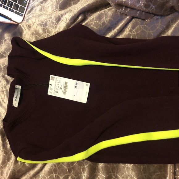 ZARA BURGUNDY AND LIME TOP - Picture 3 of 4